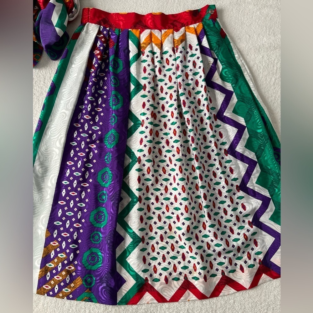 Vintage Jacquard Skirt + Scarf Set, Vibrant Multicolor Print. Women Sz 6 - Picture 2 of 16